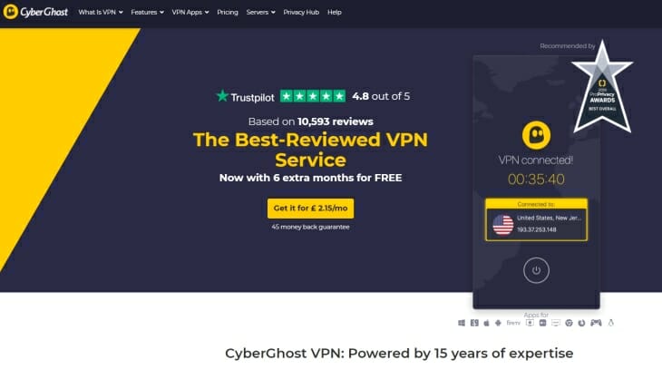 CyberGhostVPN review homepage pic